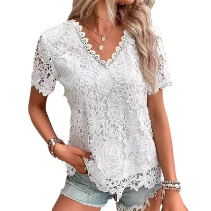 New Women's Fashion Tops T-shirt Lace Short Sleeve