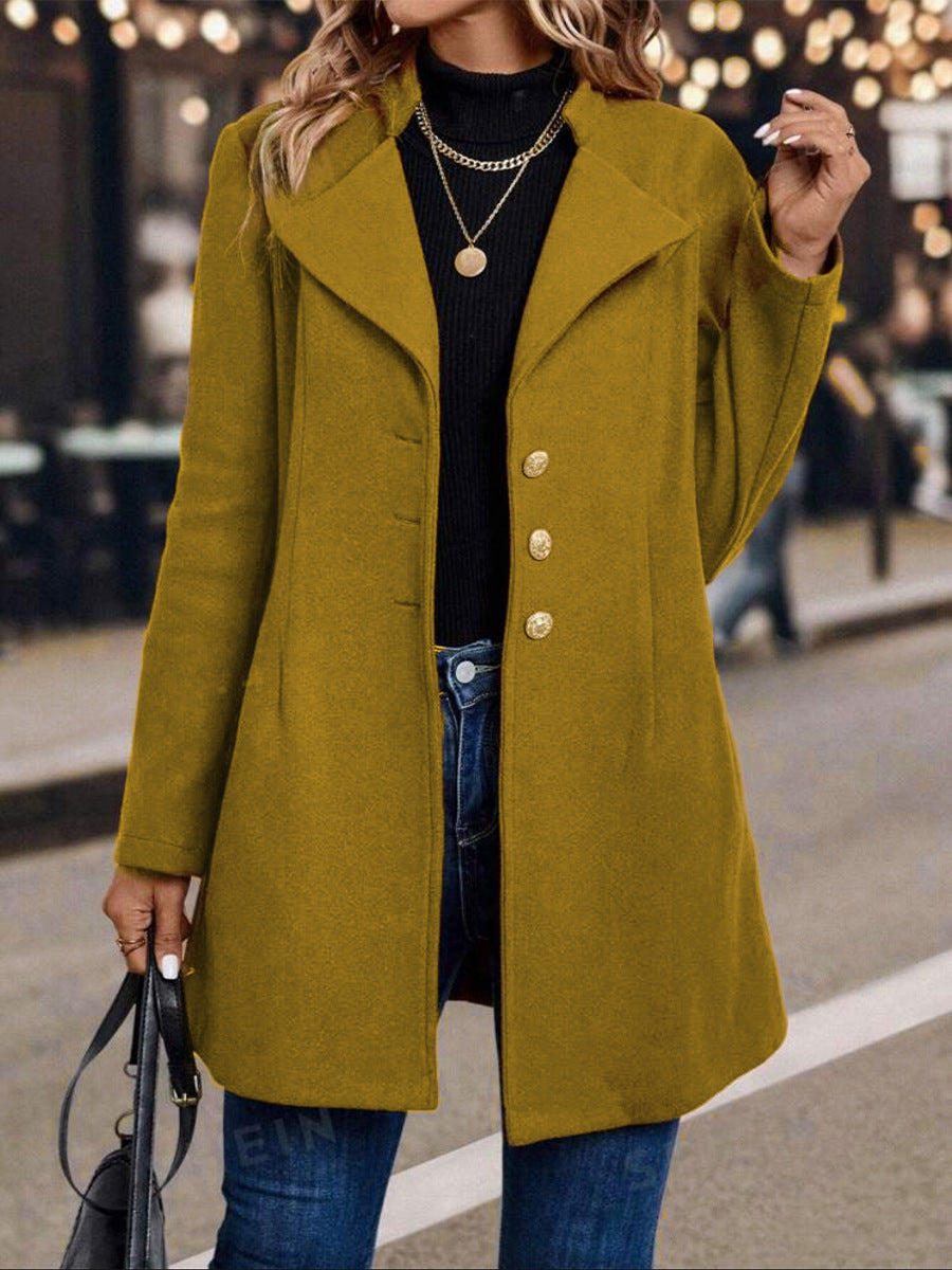 Solid Color Slim Women Woolen Coat Outerwear