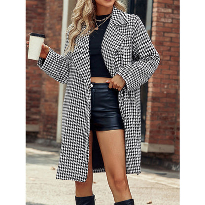 Elegant Suit Collar Long Hidden Hook Wool Coat Women