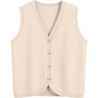 European And American Spring And Summer Women's Vest Buckle V-neck Casual Wear