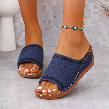 Women's Plus Size Peep Toe Wedge Platform Slippers