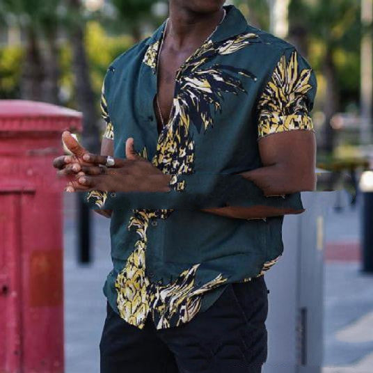 Ouma Men's Lapel Short Sleeve Fashion Hawaiian Style Vacation Shirt