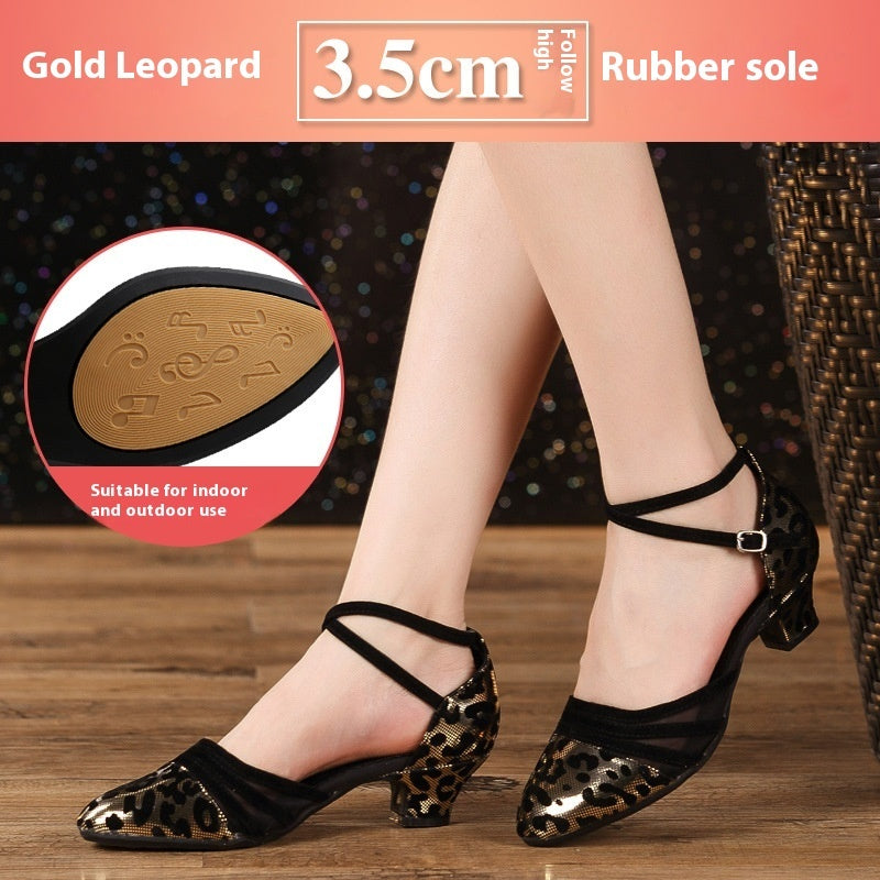 Women's Rubber Sole Latin Dance Shoes Mid Heel