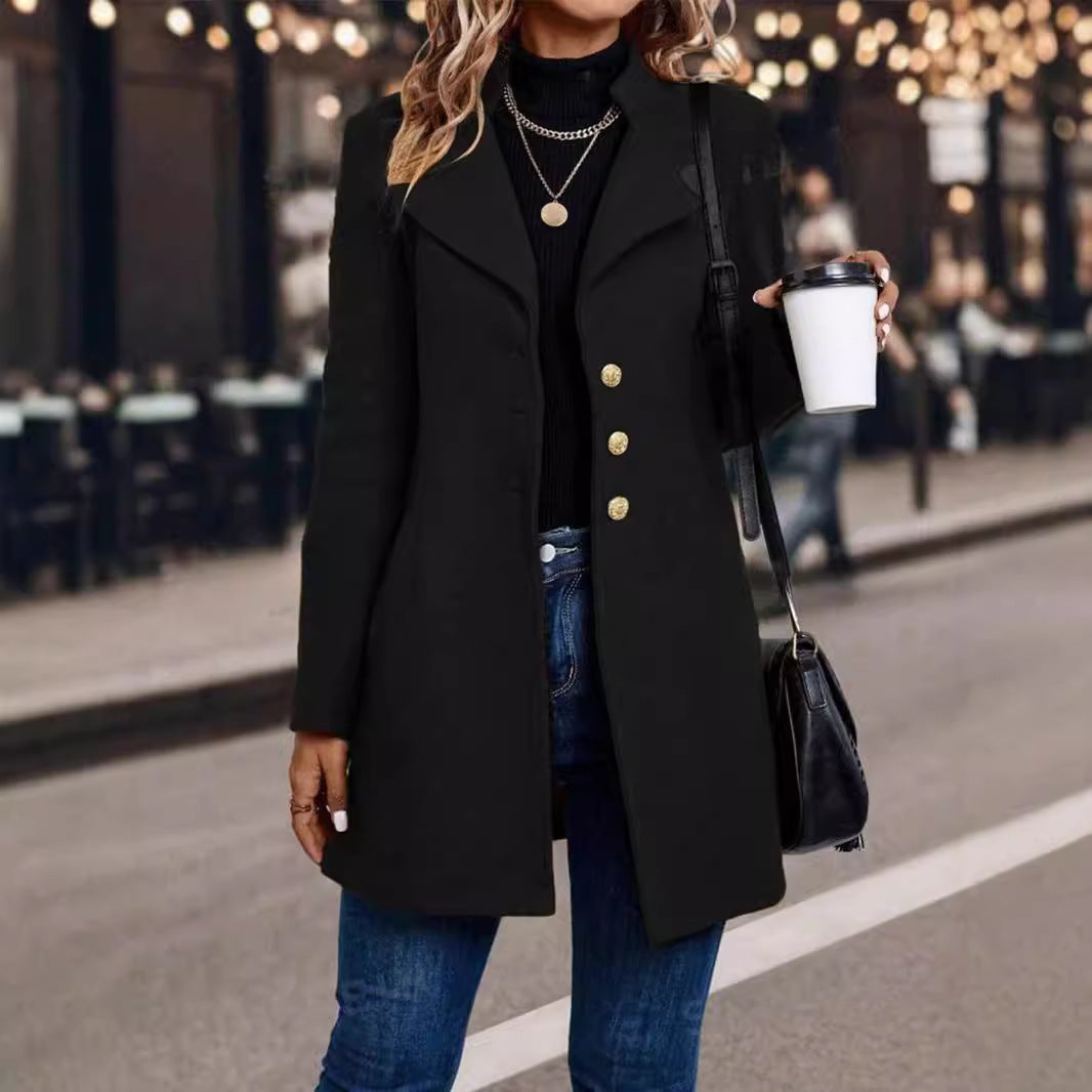 Solid Color Slim Women Woolen Coat Outerwear