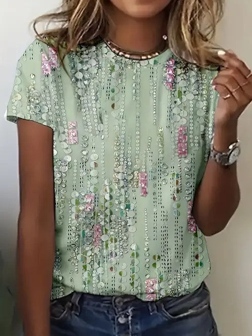Elegant Round Neck Pullover Short Sleeve