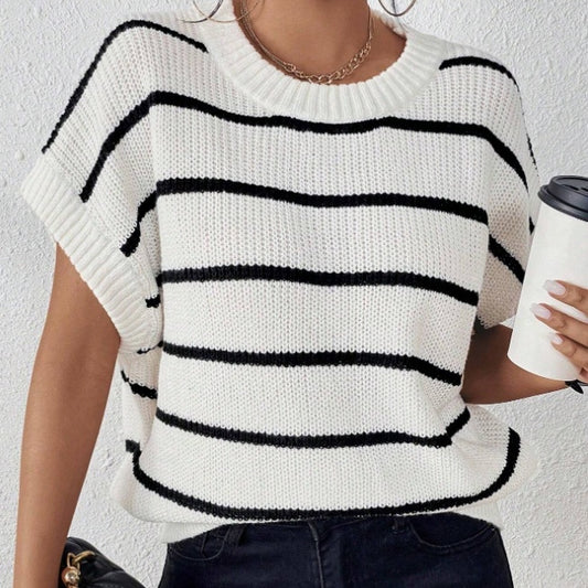 Striped Pattern Batwing Sleeve Knit Top